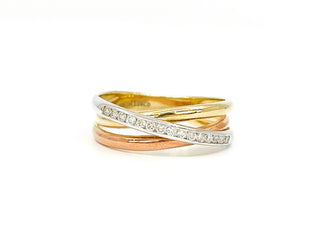10K Tri - Tone White, Yellow & Rose Gold 0.15cttw Diamond Ring, size 6.5