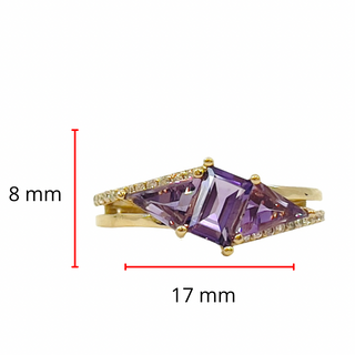 Anillo de oro amarillo de 14 quilates con amatista de 0,88 quilates y diamante de 0,13 quilates, talla 6