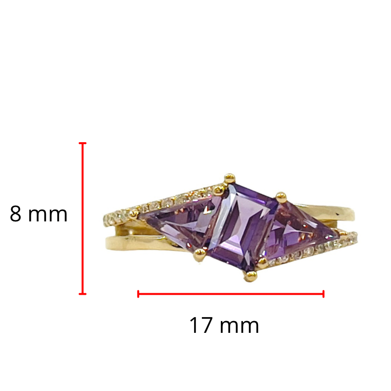 14K Yellow Gold 0.88cttw Amethyst and 0.13cttw Diamond Ring, size 6