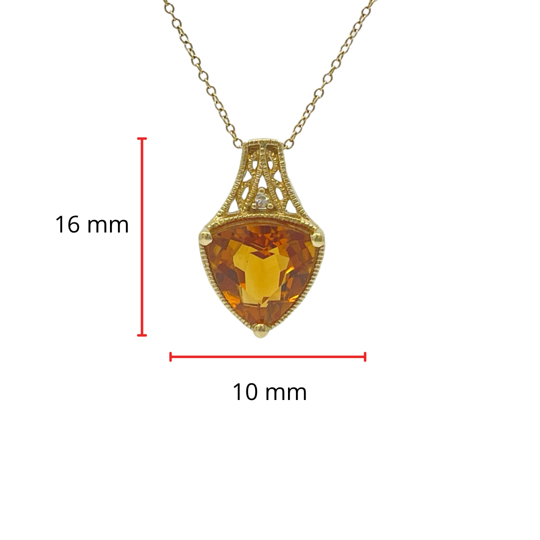 10K Yellow Gold Citrine and Diamond Pendant, 18&quot;