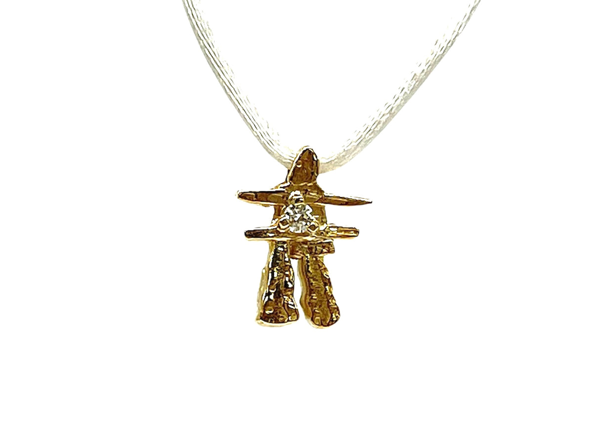 14K Yellow Gold 0.03cttw Diamond Small Inukshuk Pendant - 6mm x 11mm