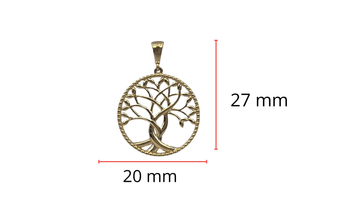 Dije del Árbol de la Vida en oro amarillo de 10 quilates: 27 mm x 20 mm