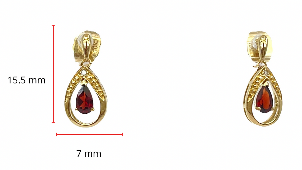 10K Yellow Gold Garnet and Diamond Dangle Earrings with Butterfly Backings