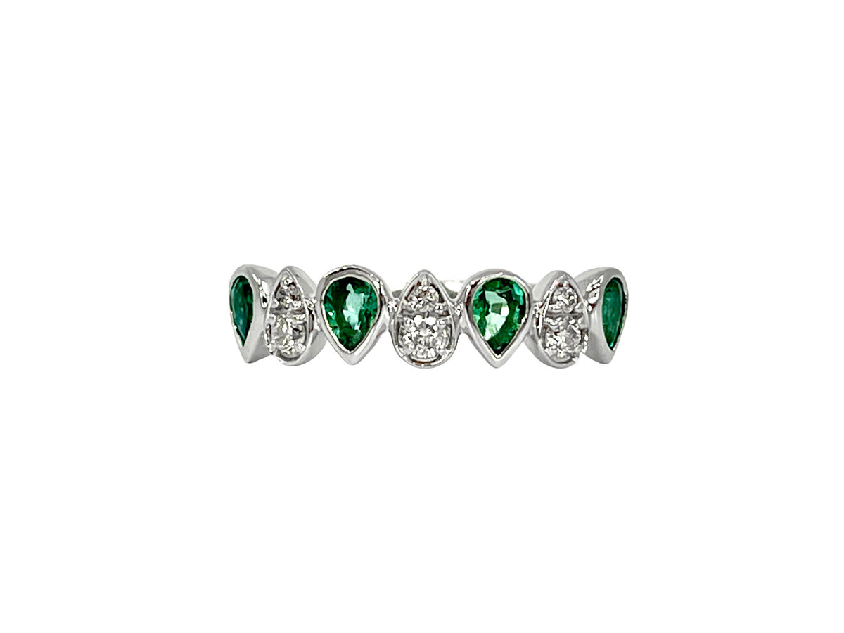 10K White Gold 0.65cttw Pear Cut Emerald and 0.14cttw Diamond Ring - Size 6.5