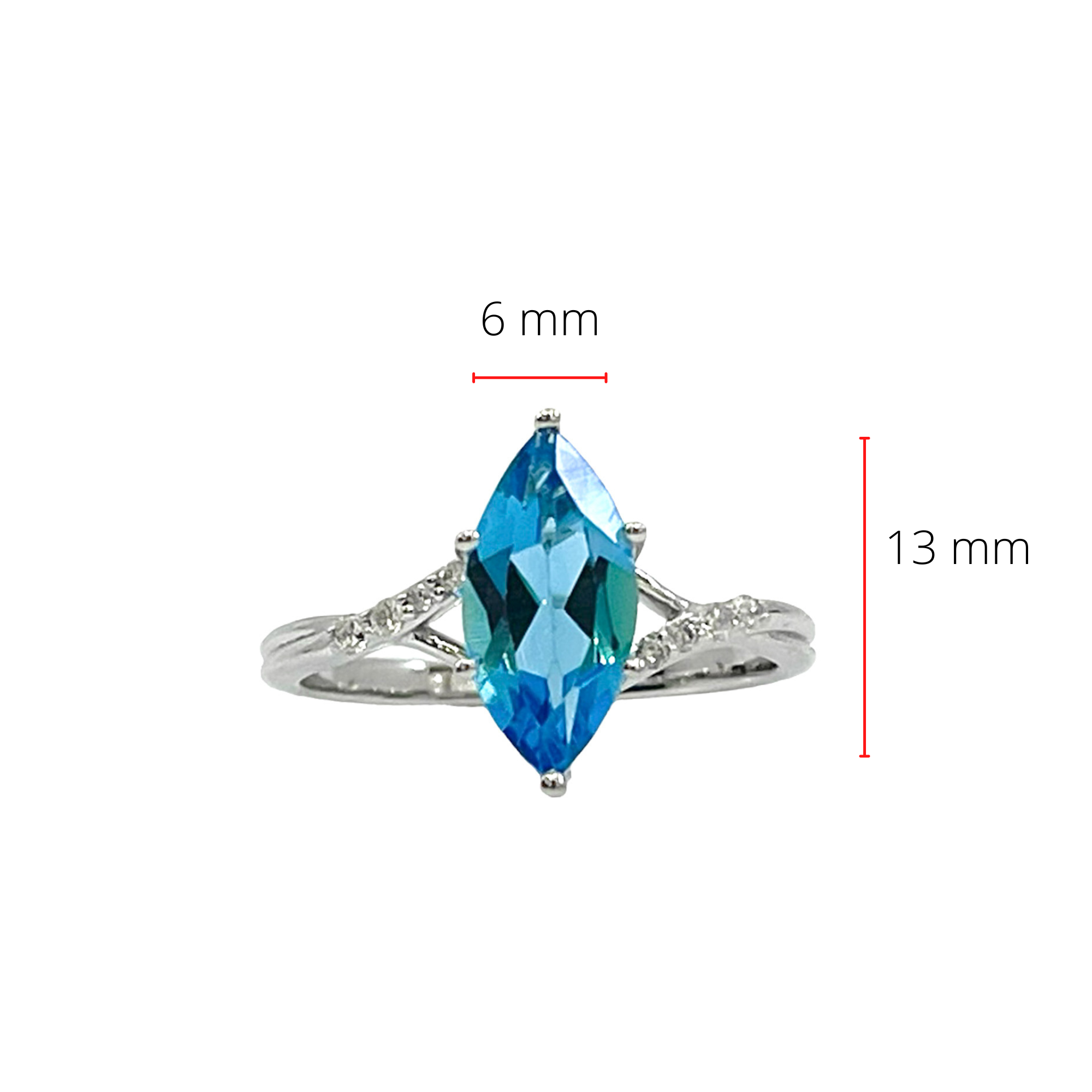 10K White Gold Blue Topaz and Diamond Ring - Size 6