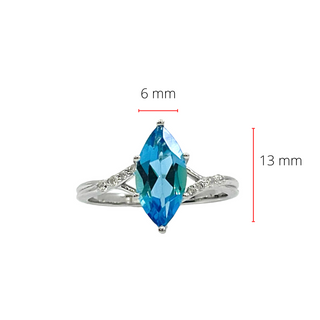 Anillo de diamantes y topacio azul en oro blanco de 10 quilates - Talla 6