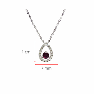 Collar de oro blanco de 14 quilates con rubí auténtico de 0,23 quilates y diamantes de 0,13 quilates, 16 pulgadas