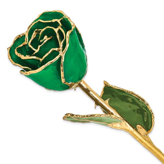 Rosa real verde recortada en oro bañada en laca de 24 quilates