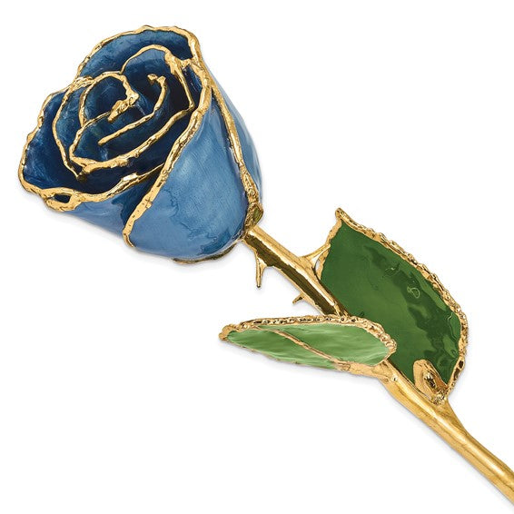 24K Lacquer Dipped Gold Trimmed Navy Pearl Real Rose