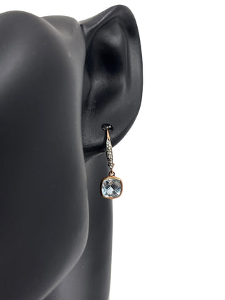 Oro rosa de 10 quilates, topacio azul de 2,75 quilates y diamante de 0,02 quilates con parte trasera/colgante/pendiente colgante