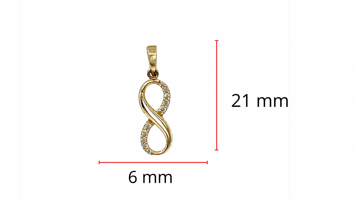 Dije de circonita cúbica infinita de oro amarillo de 10 quilates: 21 mm x 5 mm