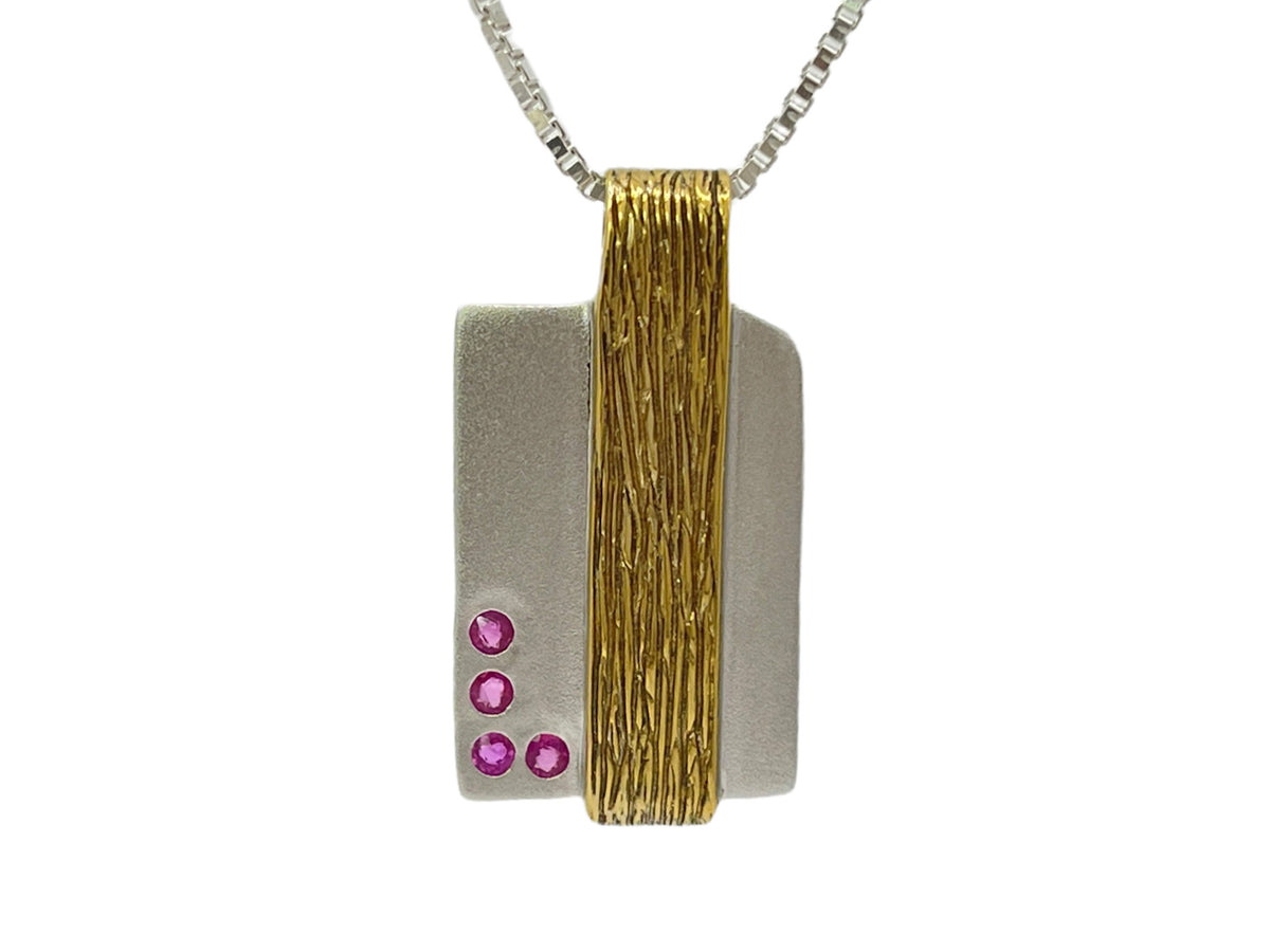Sterling Silver and 18K Gold Plated 0.20cttw Ruby Pendant, 18&quot;