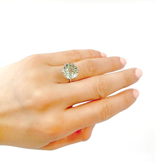 Anillo de prasiolita genuina (amatista verde) de oro blanco de 10 quilates de 5 quilates, tamaño 6,5