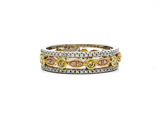 14K White Gold 0.31cttw Yellow, Pink and White Diamond Ring - Size 6.5