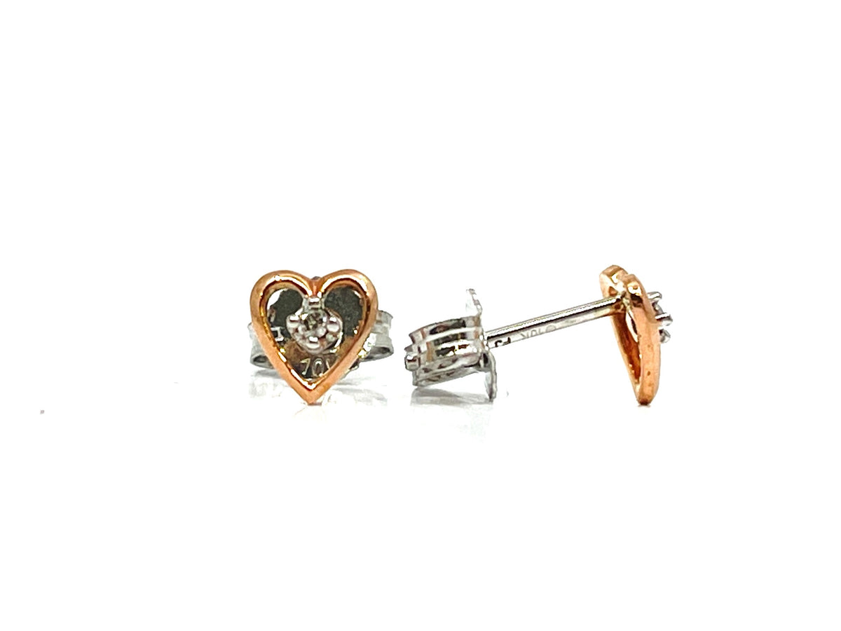 10K Two Tone Rose and White Gold 0.02cttw Diamond Heart Shaped Stud Earrings