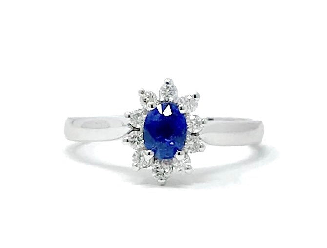 14K White Gold 0.40cttw Sapphire and 0.16cttw Diamond Ring, size 6