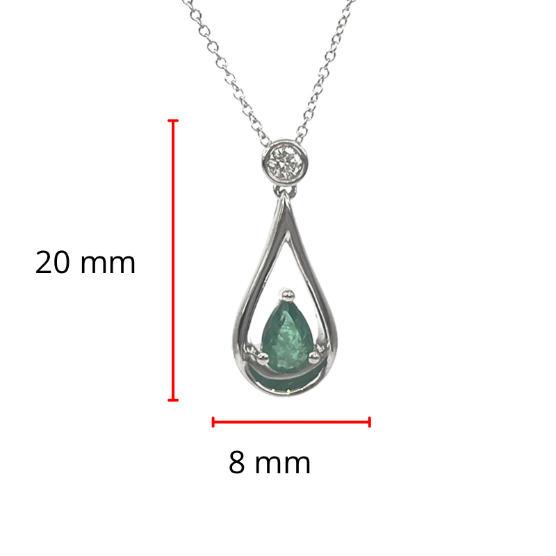 10K White Gold 6x4mm Pear Cut Emerald and 0.055cttw Diamond Pendant - 18 inches