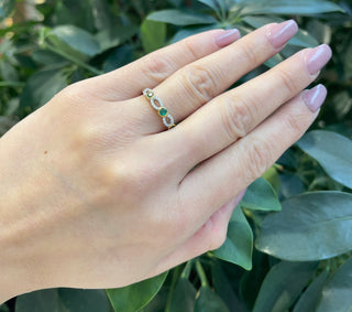 14K 2 Tone Gold 0.25cttw Genuine Emerald and 0.10cttw Diamond Ring, size 7
