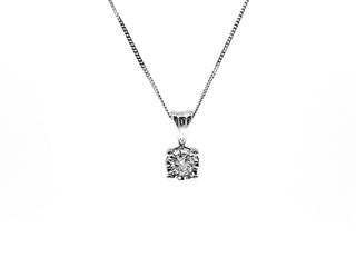 Colgante solitario de diamantes de 0,10 quilates en oro blanco de 10 quilates, 18"