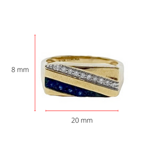 Anillo de oro amarillo de 10 quilates con zafiro y diamantes de 0,10 quilates