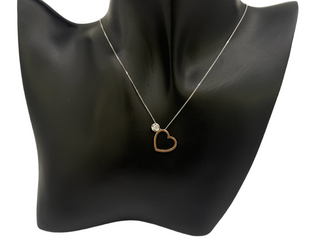 Collar con forma de corazón de diamantes canadienses de 0,09 quilates en oro blanco y rosa de 10 quilates, 18"