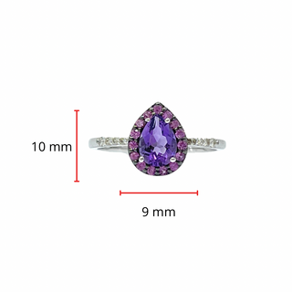 Anillo de oro blanco de 10 quilates con amatista, zafiro rosa y diamantes de 0,65 quilates