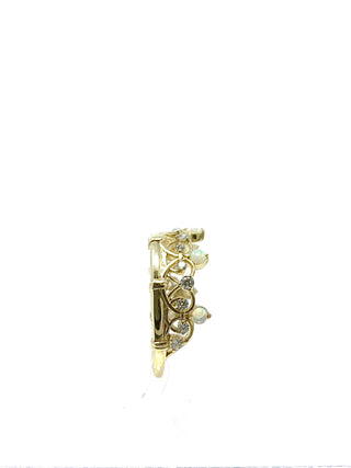 10K Yellow Gold 0.25cttw Genuine Opal & 0.22cttw Diamond Crown Ring