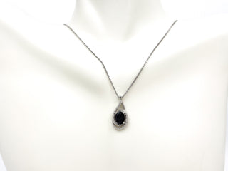 Collar de plata con zafiro ovalado de 0,75 quilates y diamante de 0,03 quilates, 18"