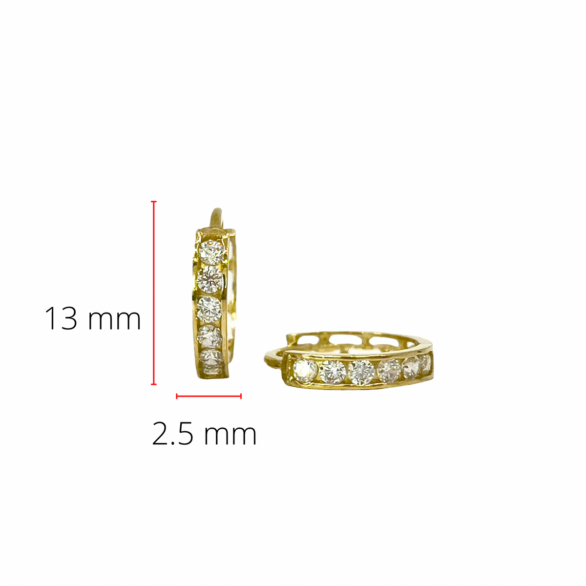 14K Yellow Gold Cubic Zirconia Huggies - 13mm