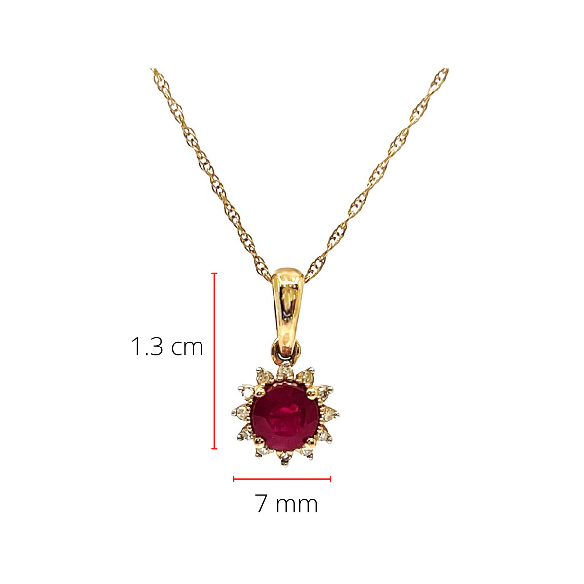 10K Yellow Gold 4.40mm Ruby and 0.04cttw Diamond Necklace - 18 Inches