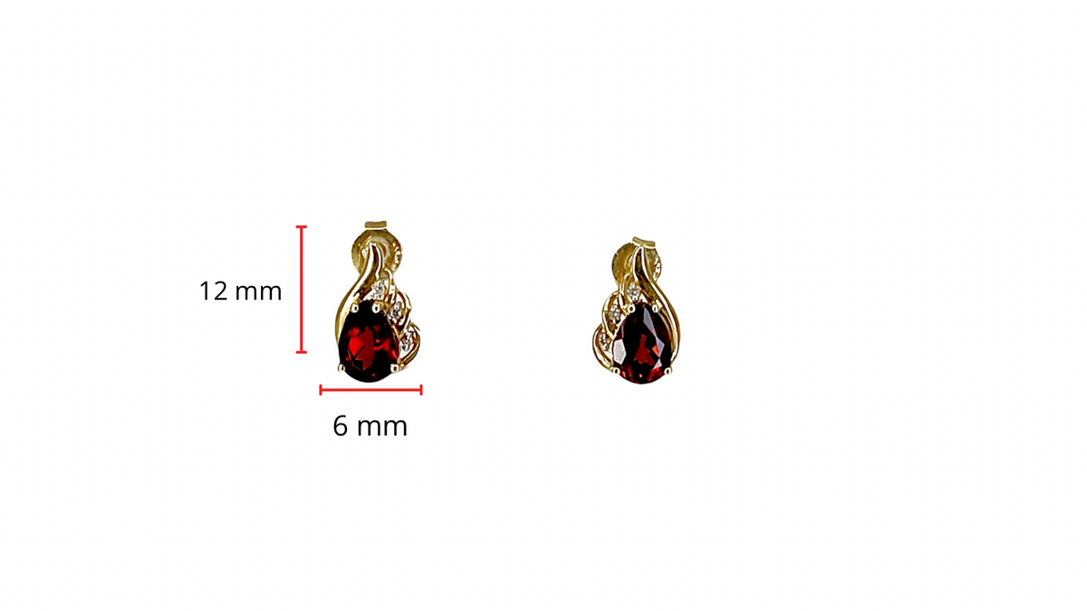 10K Yellow Gold 1.76cttw Genuine Garnet and 0.03cttw Diamond Stud Earrings with Butterfly Backs