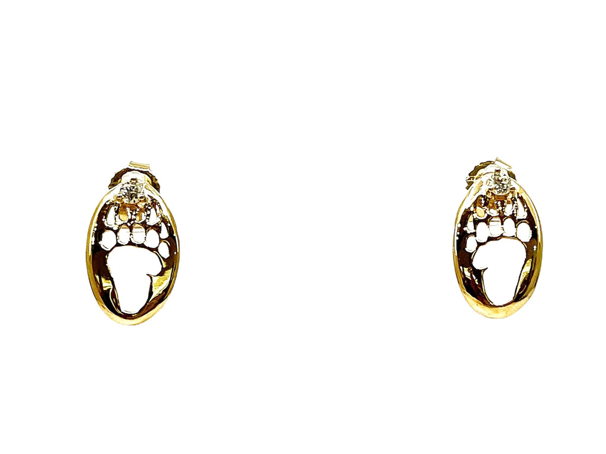 Aretes con forma de pata de oso y diamantes de 0,06 quilates en oro amarillo de 14 quilates con parte trasera de mariposa, 7 mm x 12 mm