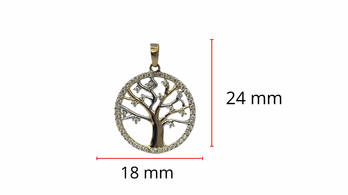 10K Yellow Gold Tree of Life Cubic Zirconia Charm - 24mm x 19mm