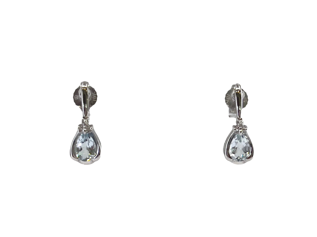 10K White Gold 0.70cttw Genuine Aquamarine Pear Cut &amp; 0.03cttw Diamond Stud / Dangle / Drop Earrings