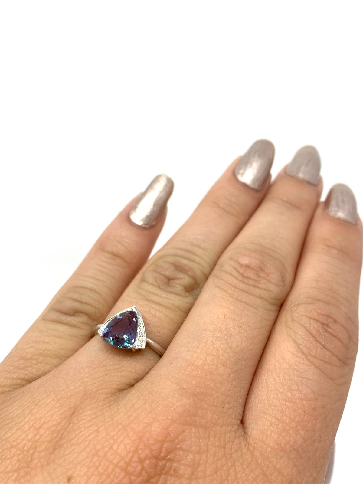 Created Alexandrite and Diamond Ring