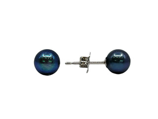 14K White Gold 5.5 - 6mm Cultured Black Pearl Earrings with Butterfly Backs