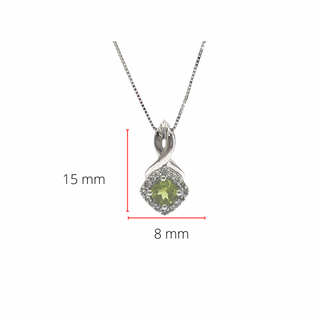 Colgante de oro blanco de 10 quilates con peridoto de 0,40 quilates y diamante de 0,08 quilates, cadena tipo caja de 18"