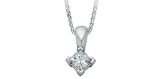 Collar de diamantes canadienses de talla princesa de 0,10 quilates en oro blanco de 14 quilates, 18"