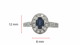 Anillo de oro blanco de 14 quilates con zafiro auténtico de talla ovalada de 0,75 quilates y diamante de 0,50 quilates, tamaño 6,5