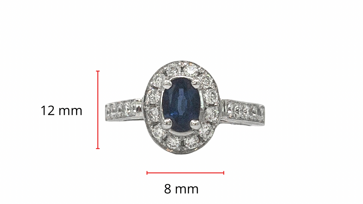 14K White Gold 0.75cttw Genuine Oval Cut Sapphire and 0.50cttw Diamond Ring, size 6.5