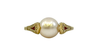 Anillo de diamantes y perlas cultivadas en oro amarillo de 10 quilates, talla 6
