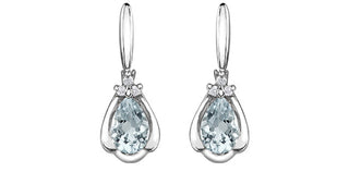 10K White Gold 0.70cttw Genuine Aquamarine Pear Cut & 0.03cttw Diamond Stud / Dangle / Drop Earrings