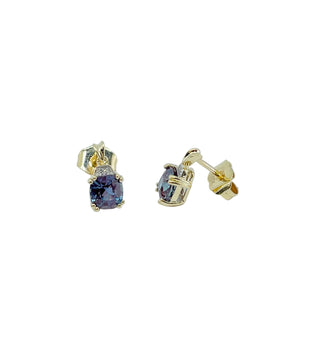 10K Yellow Gold Created Alexandrite and Diamond Earrings
