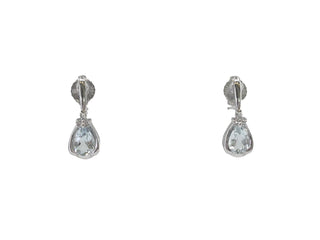 10K White Gold 0.70cttw Genuine Aquamarine Pear Cut & 0.03cttw Diamond Stud / Dangle / Drop Earrings