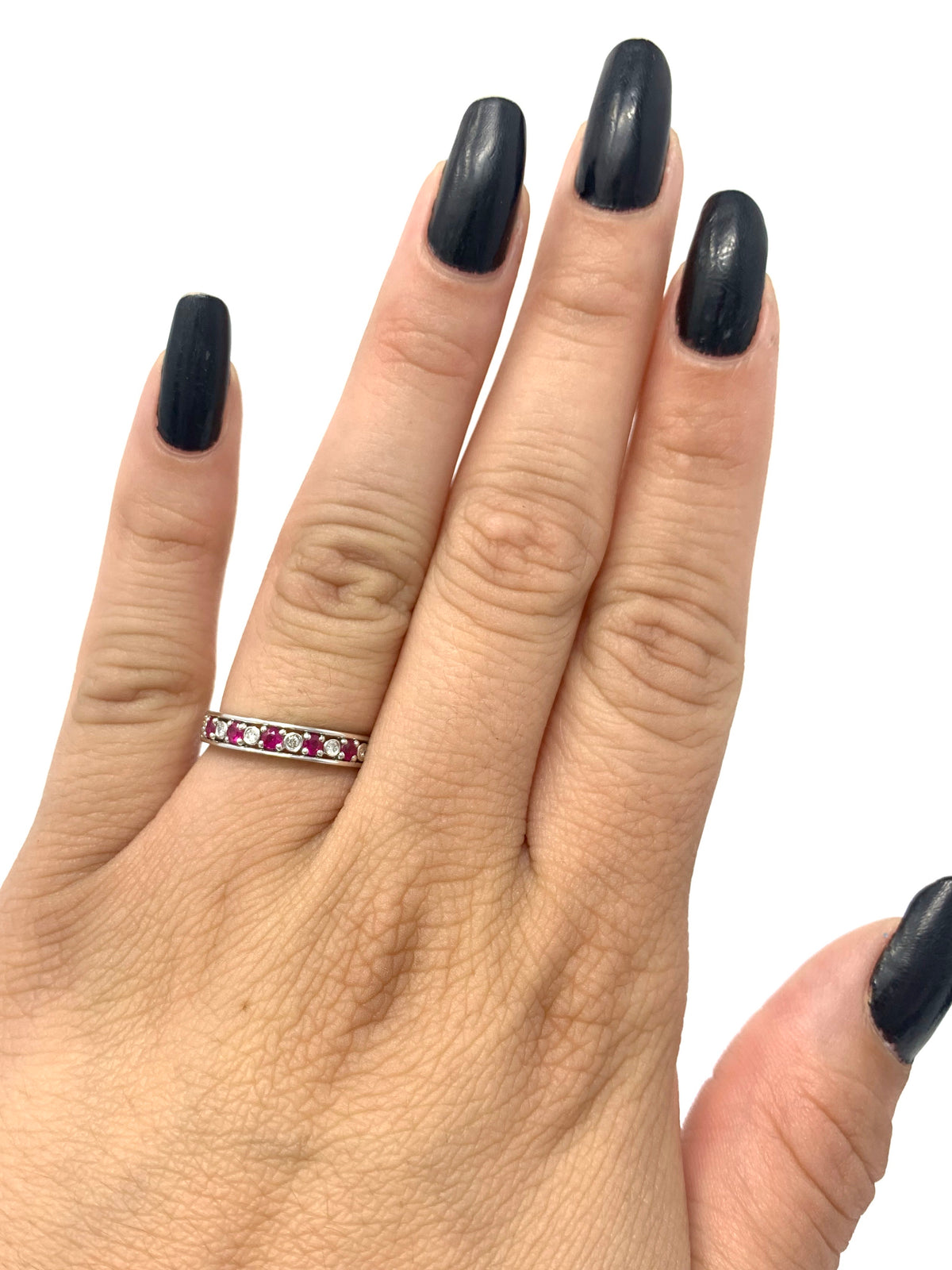 14K White Gold Ruby and Diamond Ring- Size 6.5