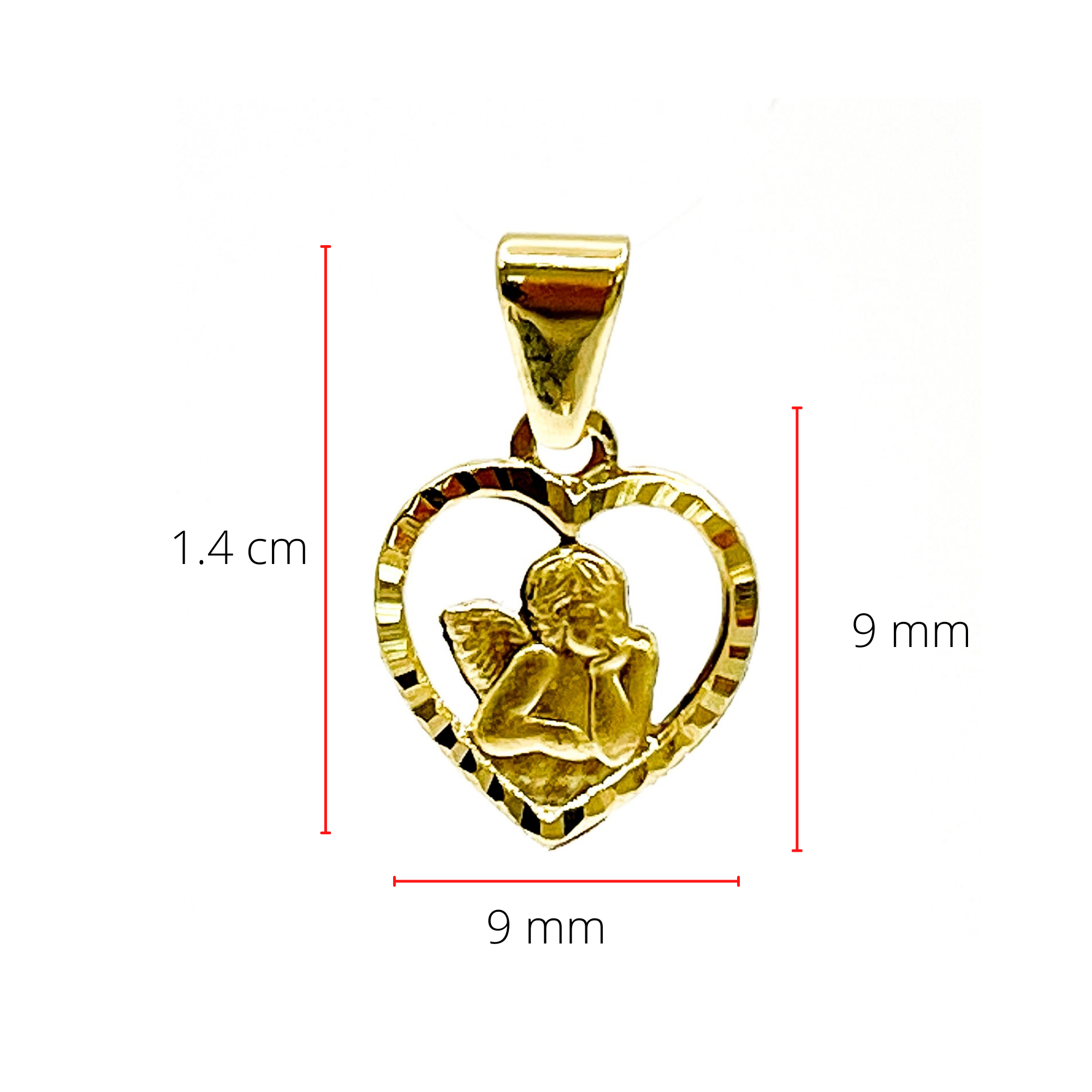 10K Yellow Gold Heart Shaped Angel Charm