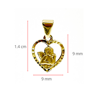 Dije de ángel en forma de corazón de oro amarillo de 10 quilates