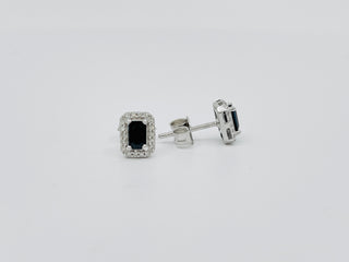 Pendientes de diamantes y zafiros auténticos en oro blanco de 10 quilates