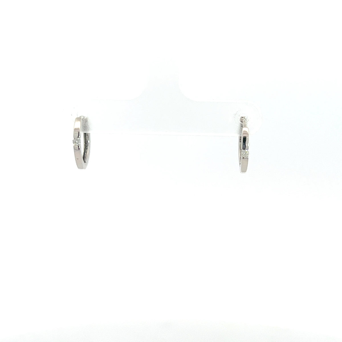 10K White Gold 0.04cttw Diamond Hoop / Huggie / Hinged Earring