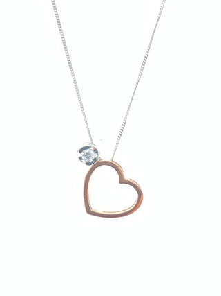 Colgante en forma de corazón con diamantes de 0,09 quilates en oro blanco y rosa de 10 quilates, 18"